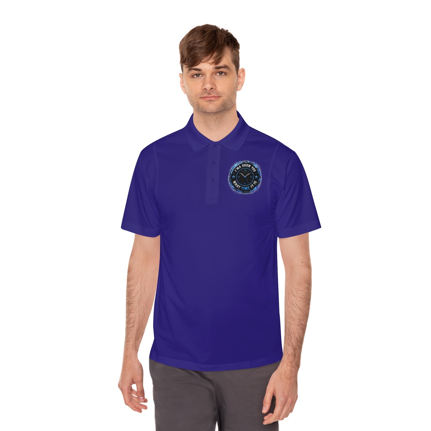 Men's Sport Polo — Blue Compass Badge Performance Golf Shirt