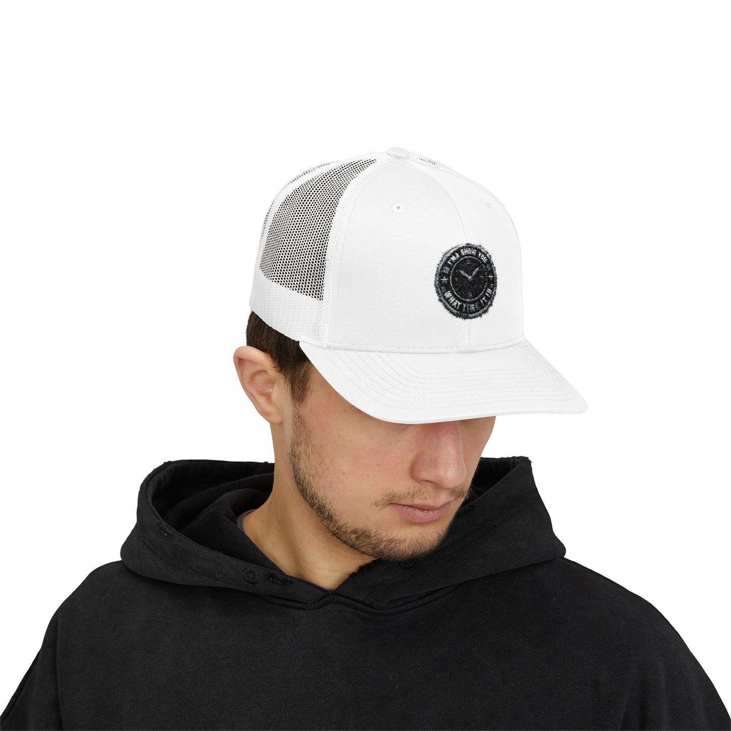 Trucker Cap — Distressed Round Patch 'Don't Ask Me' Vintage Logo