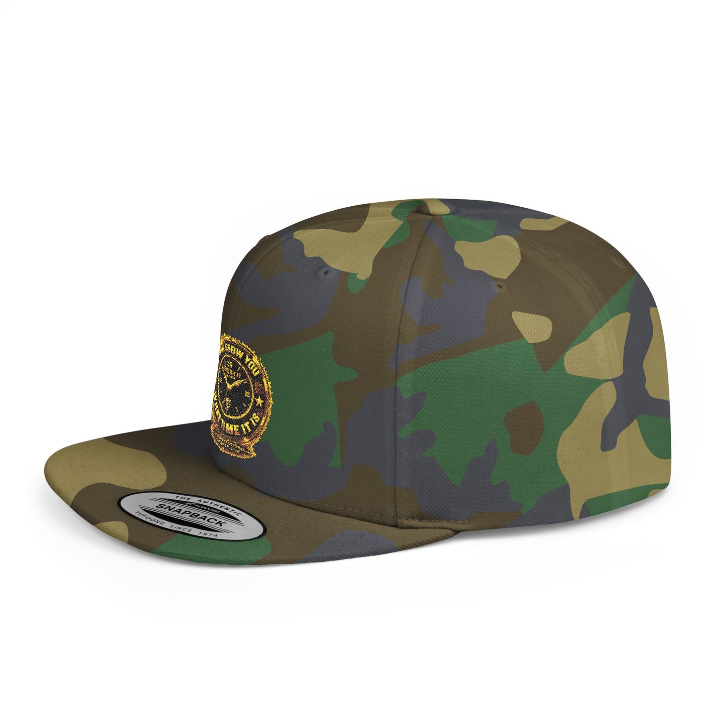Snapback Hat — Gold Seal Clock Logo Flat Bill Cap