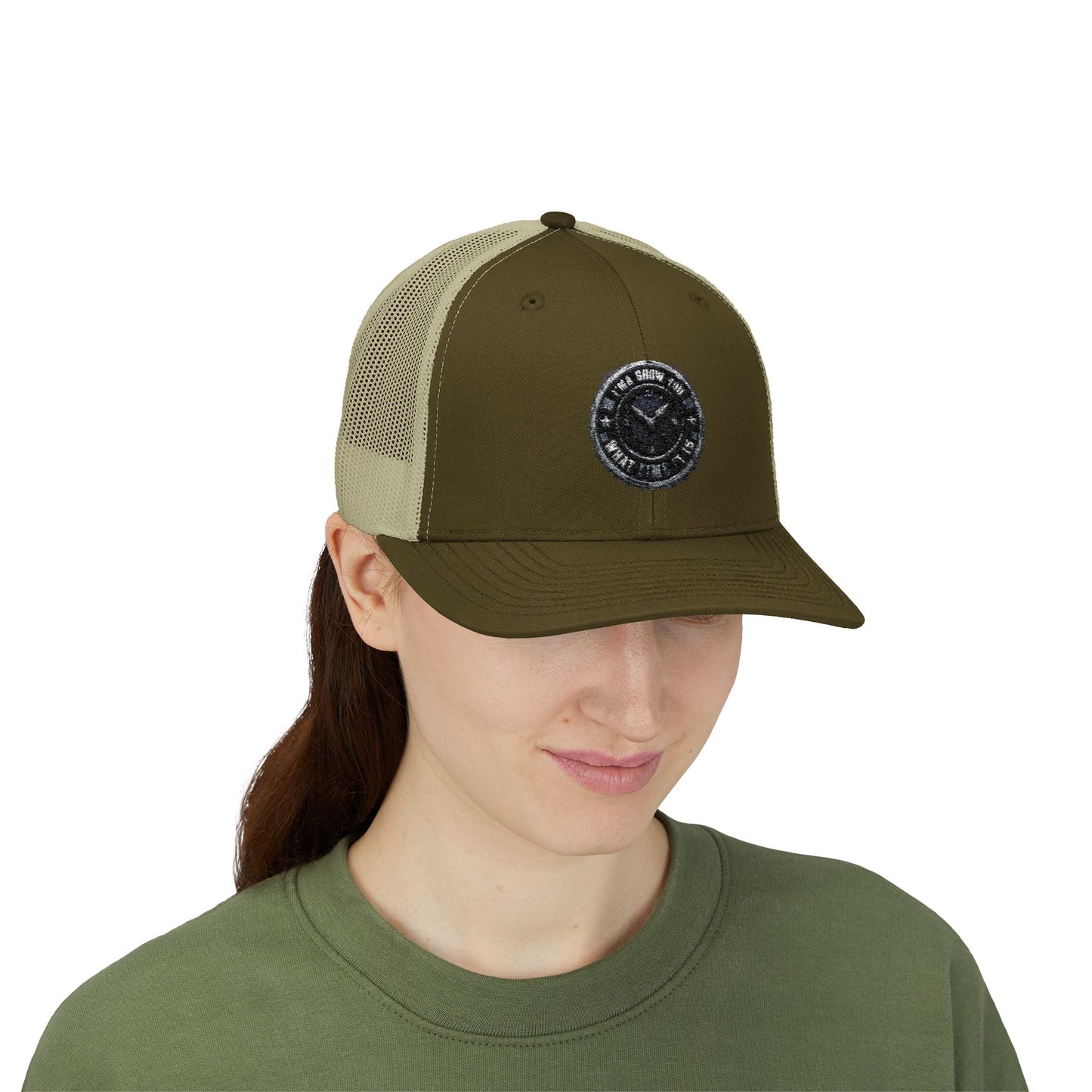 Trucker Cap — Distressed Round Patch 'Don't Ask Me' Vintage Logo