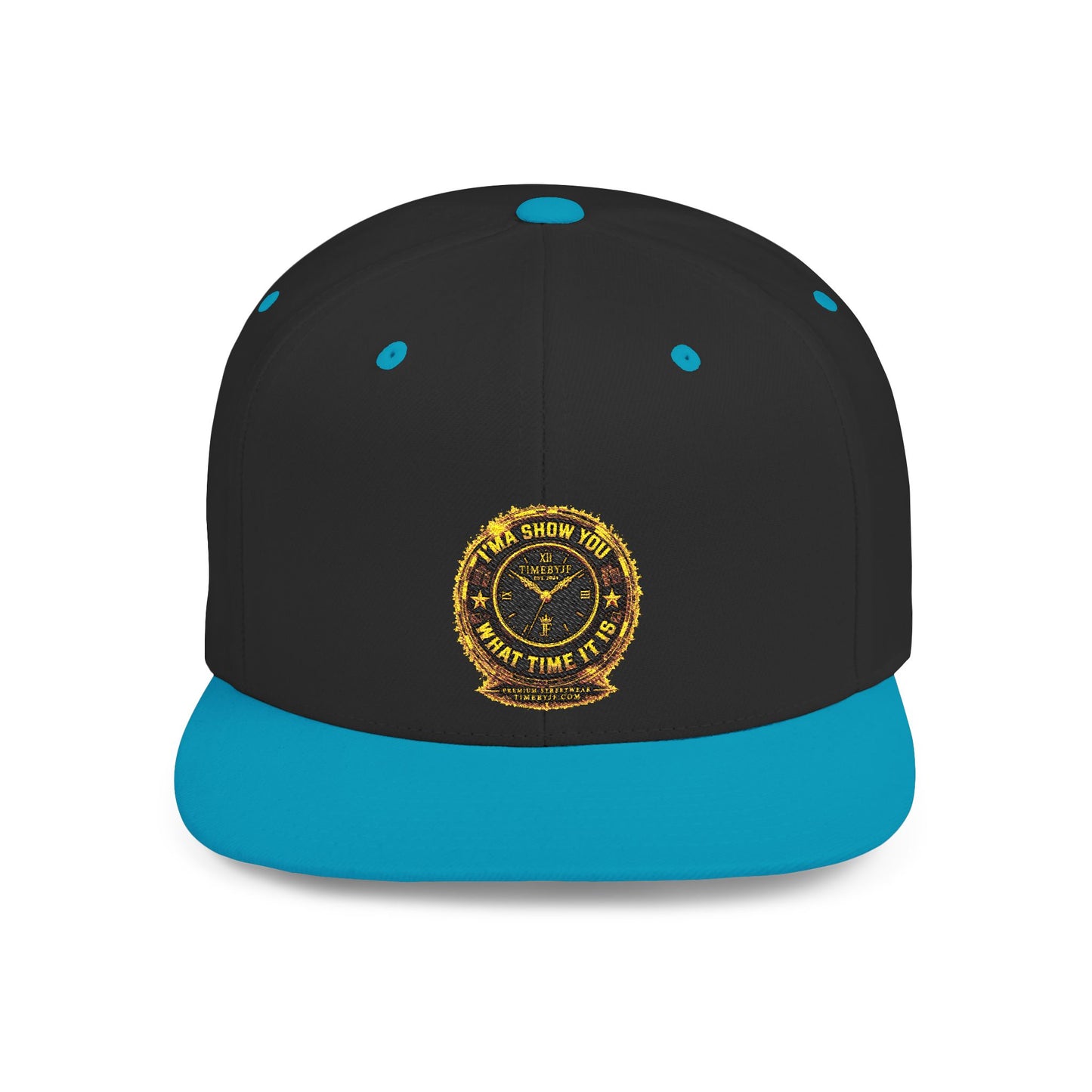 Snapback Hat — Gold Seal Clock Logo Flat Bill Cap