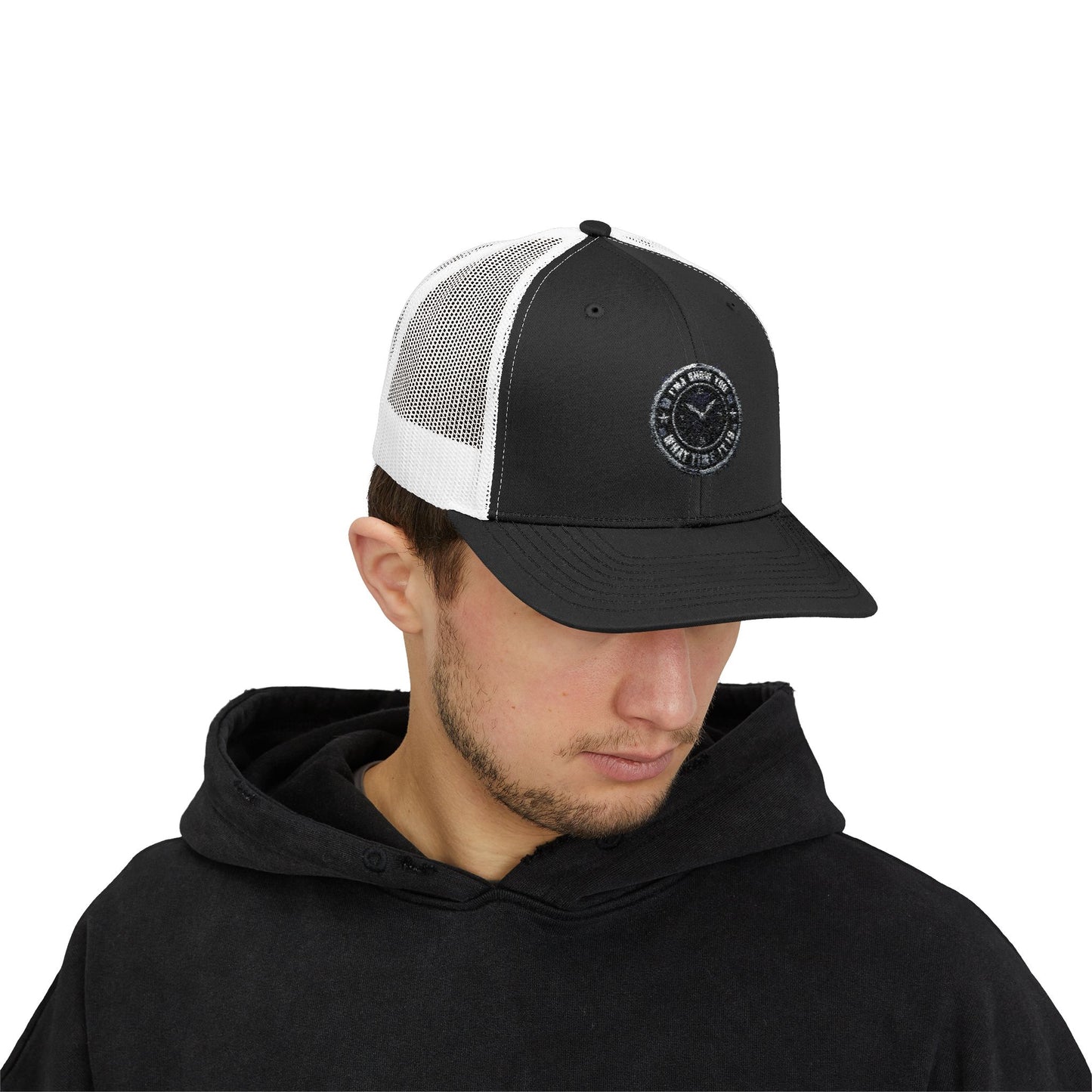 Trucker Cap — Distressed Round Patch 'Don't Ask Me' Vintage Logo