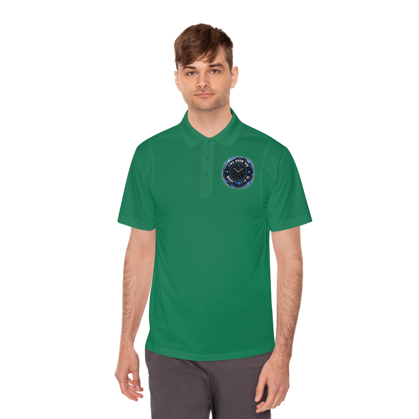 Men's Sport Polo — Blue Compass Badge Performance Golf Shirt