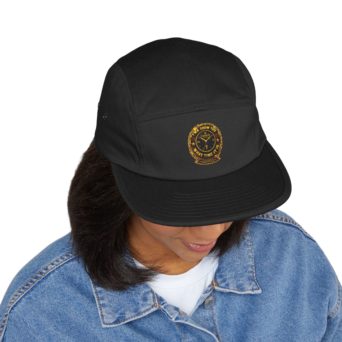 Embroidered Compass Badge 5-Panel Cap — Khaki Outdoor Adventure Hat