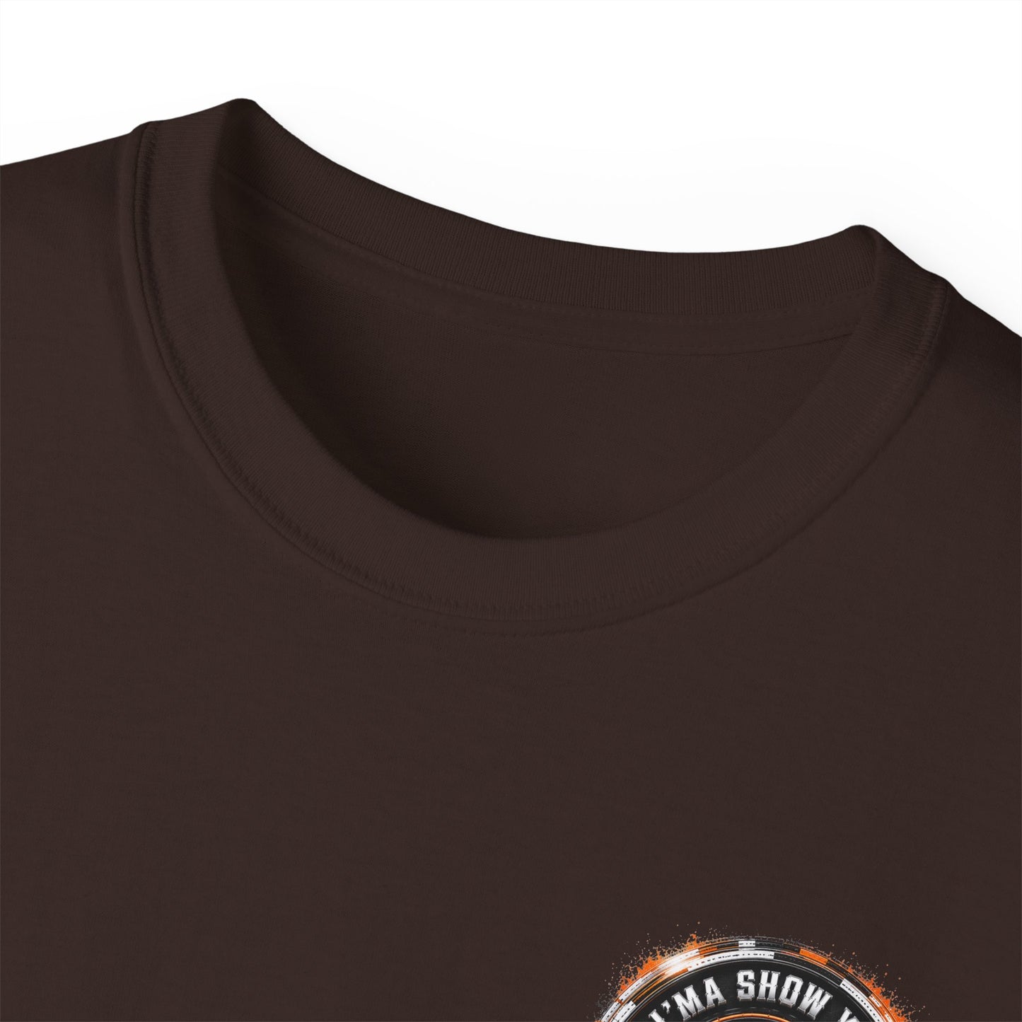 Black T‑Shirt with Orange Holographic Poker Chip Logo – Casino Night Tee