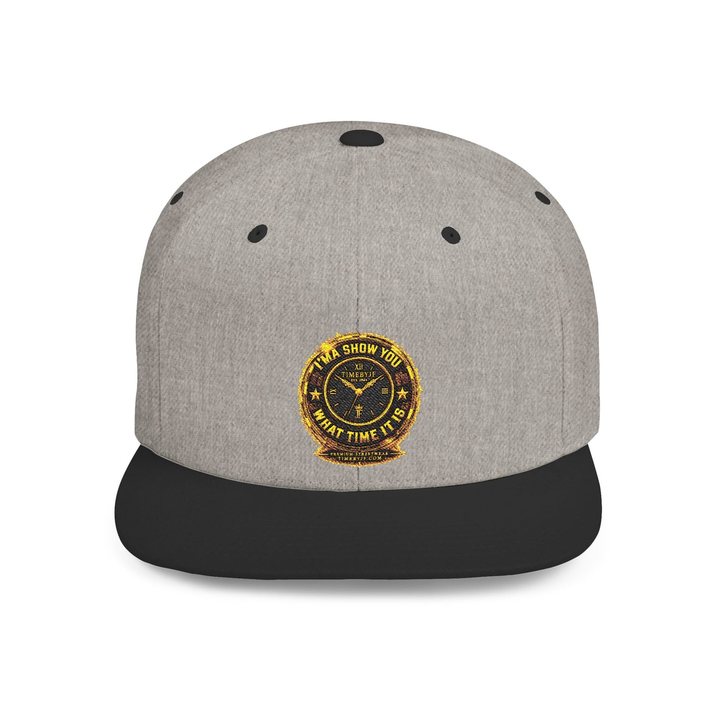 Snapback Hat — Gold Seal Clock Logo Flat Bill Cap