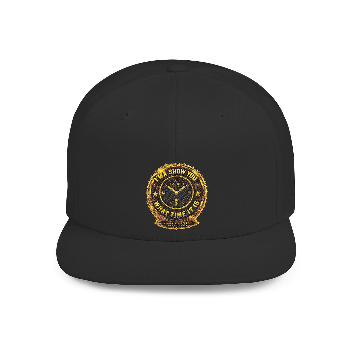 Snapback Hat — Gold Seal Clock Logo Flat Bill Cap