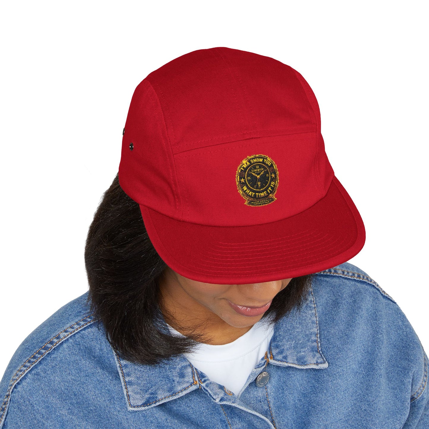 Embroidered Compass Badge 5-Panel Cap — Khaki Outdoor Adventure Hat