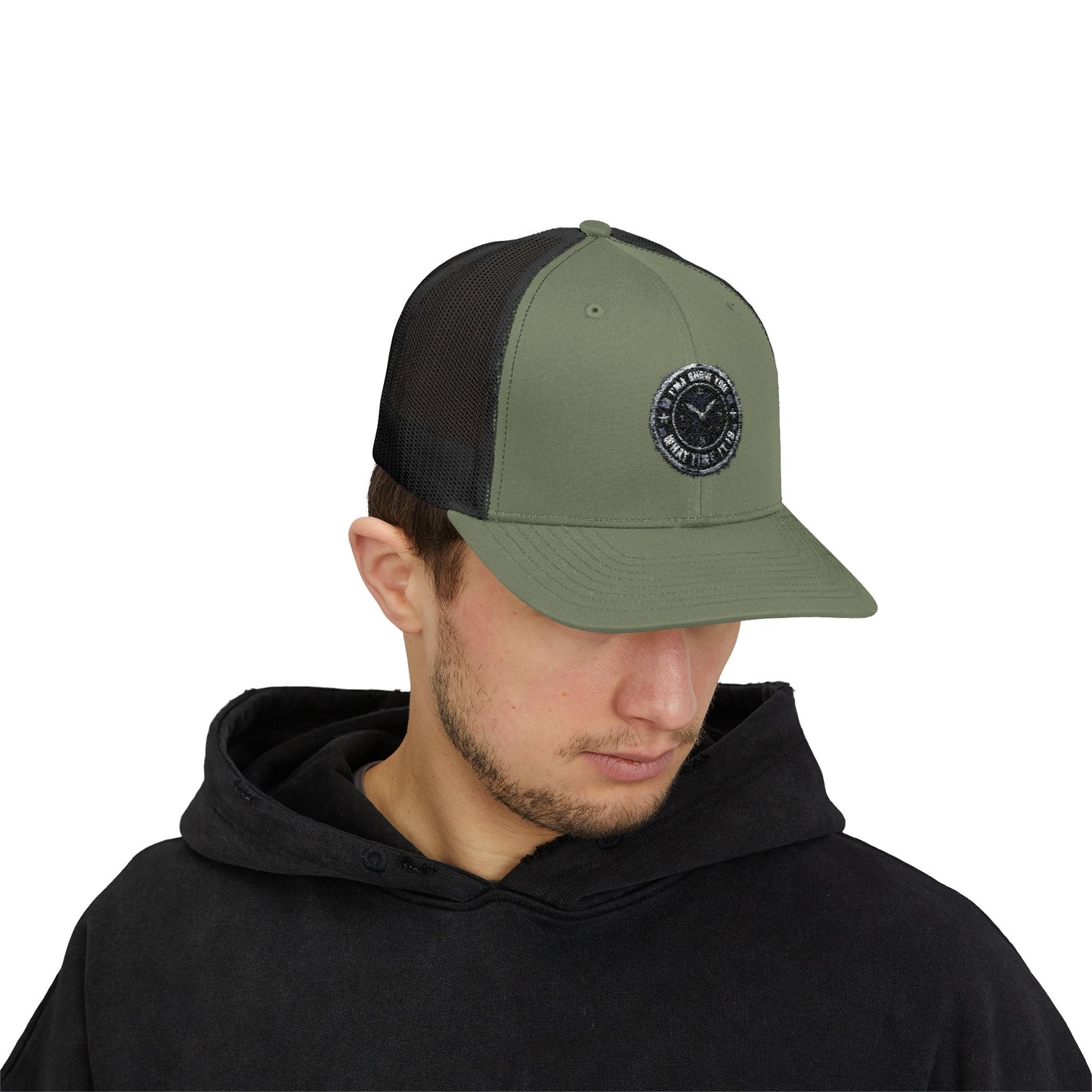 Trucker Cap — Distressed Round Patch 'Don't Ask Me' Vintage Logo