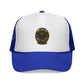 Vintage Gold Compass Trucker Cap — “Nowhere to Be, Any Time to Go” Mesh Hat