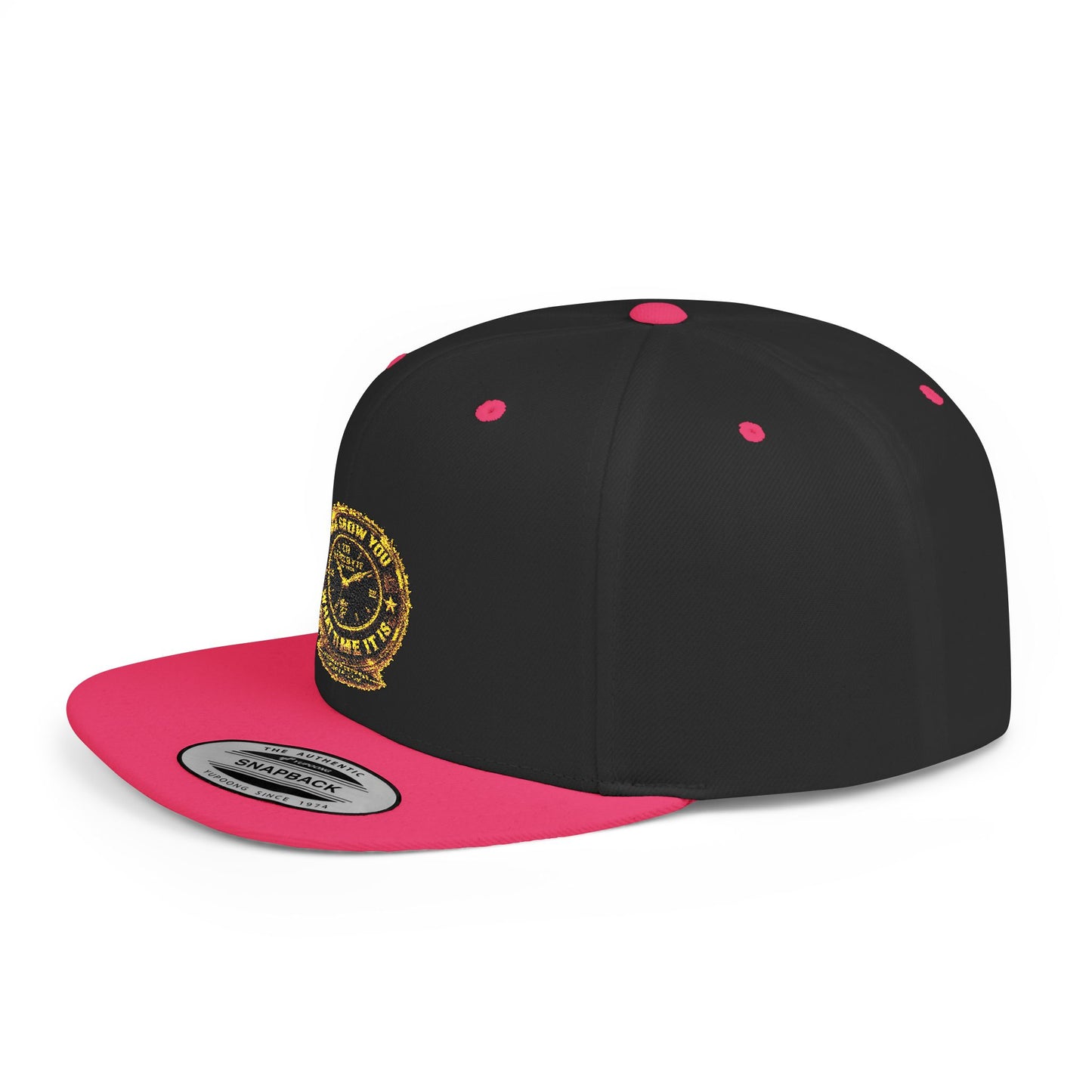 Snapback Hat — Gold Seal Clock Logo Flat Bill Cap