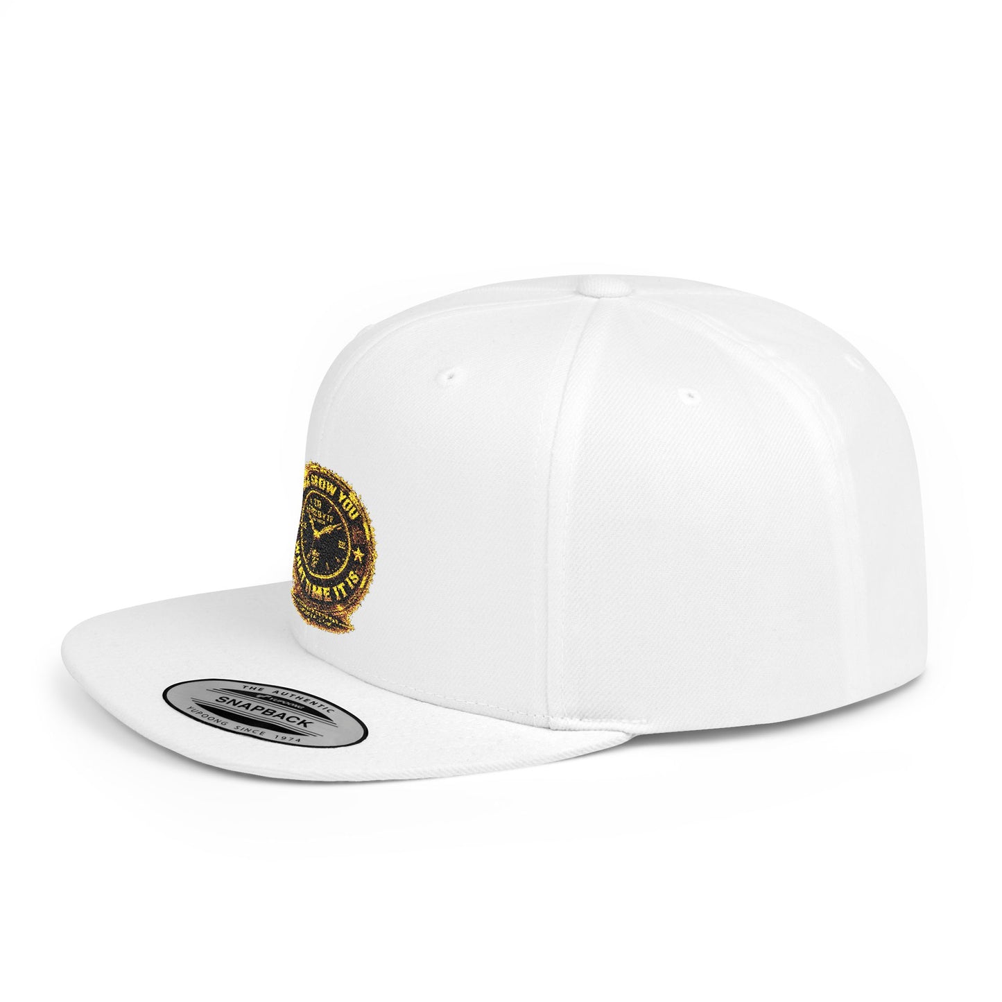 Snapback Hat — Gold Seal Clock Logo Flat Bill Cap