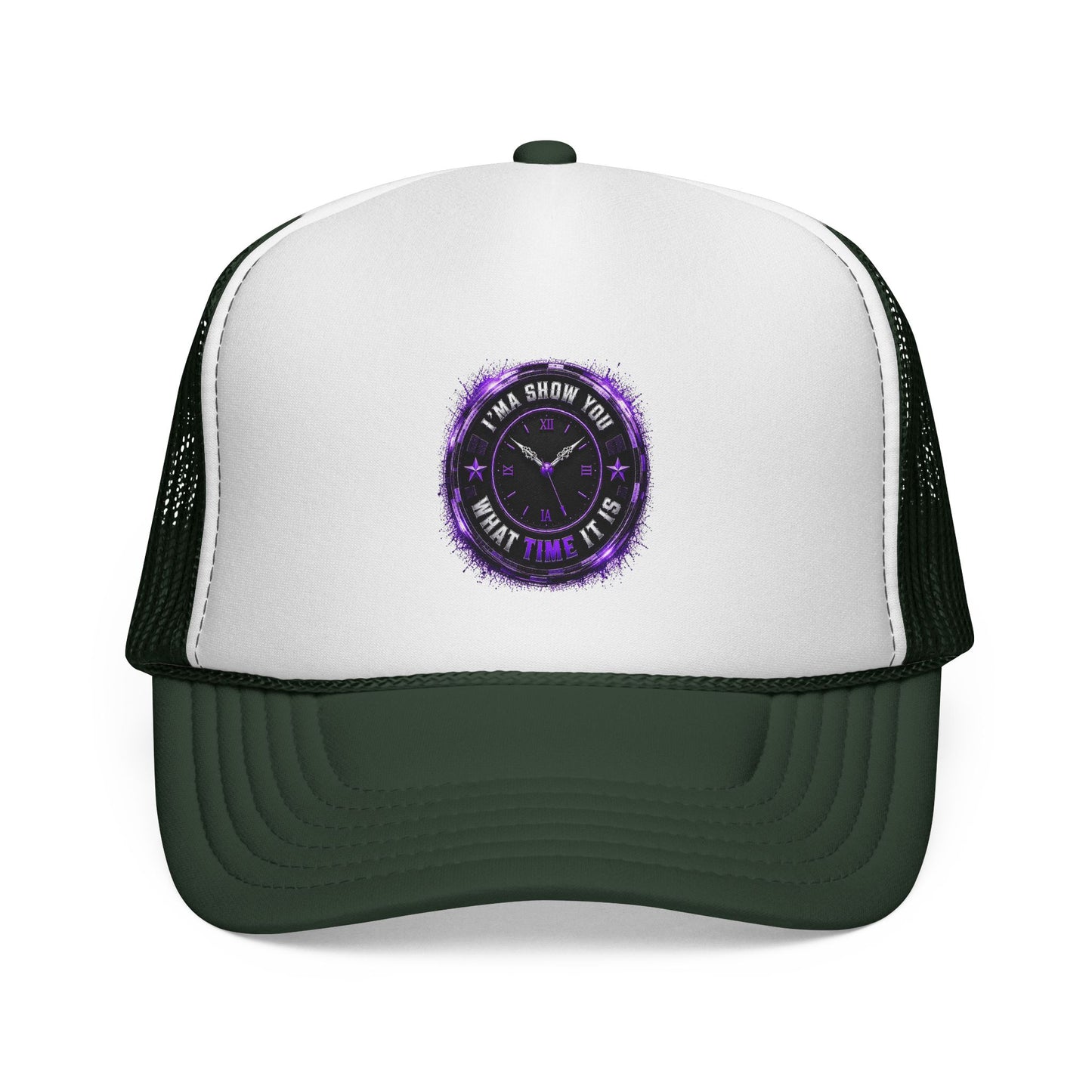 Trucker Cap — 'Take a Show Now, What Time It Is' Vintage Clock Graphic