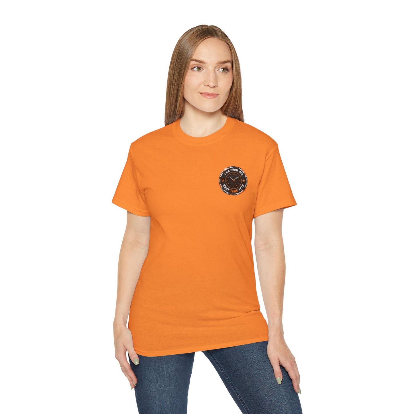 Black T‑Shirt with Orange Holographic Poker Chip Logo – Casino Night Tee