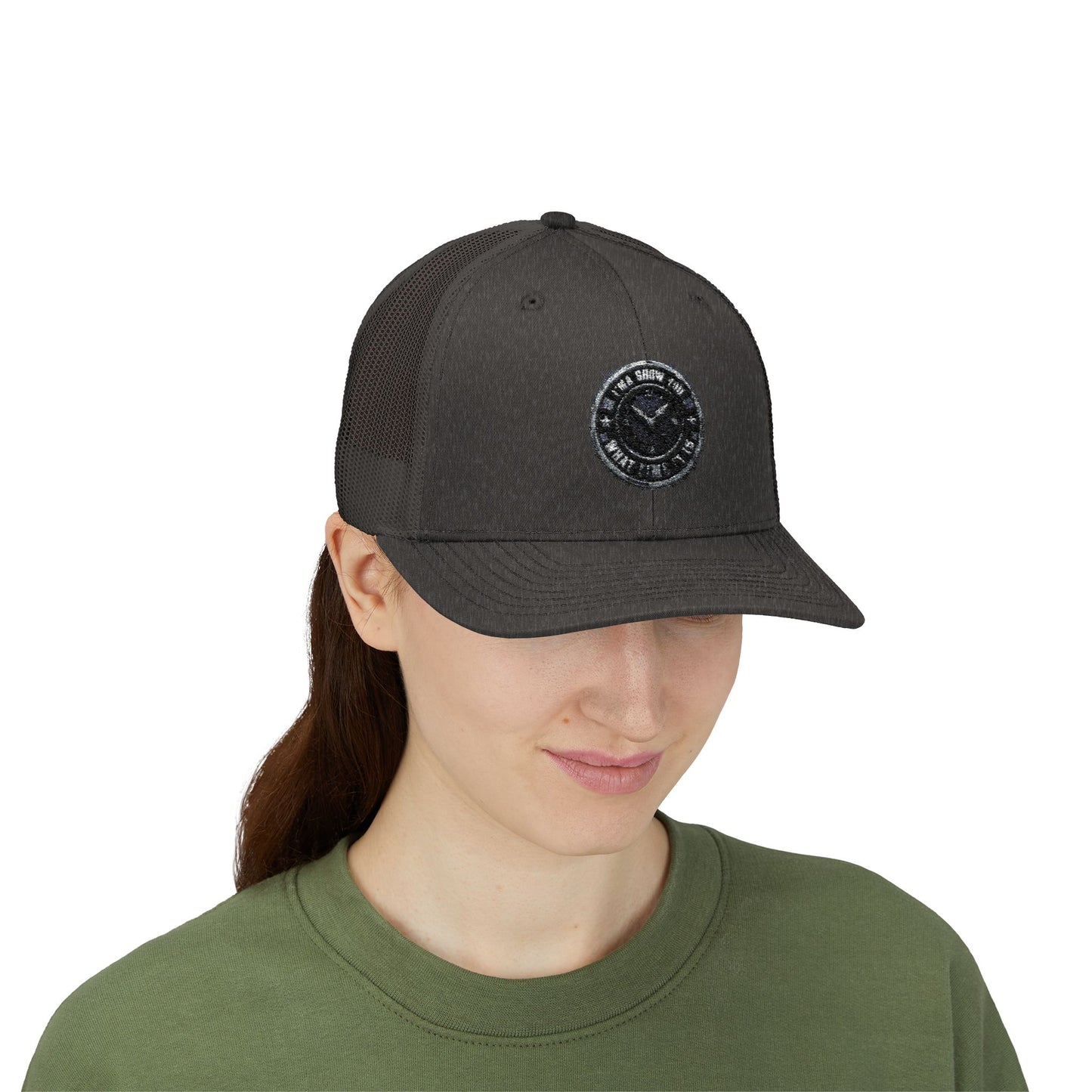 Trucker Cap — Distressed Round Patch 'Don't Ask Me' Vintage Logo