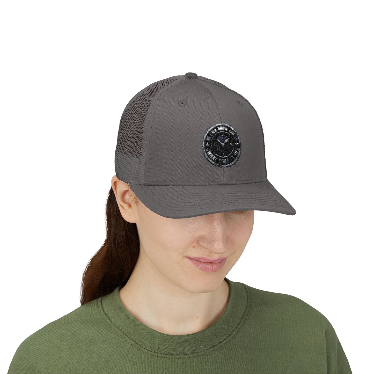 Trucker Cap — Distressed Round Patch 'Don't Ask Me' Vintage Logo