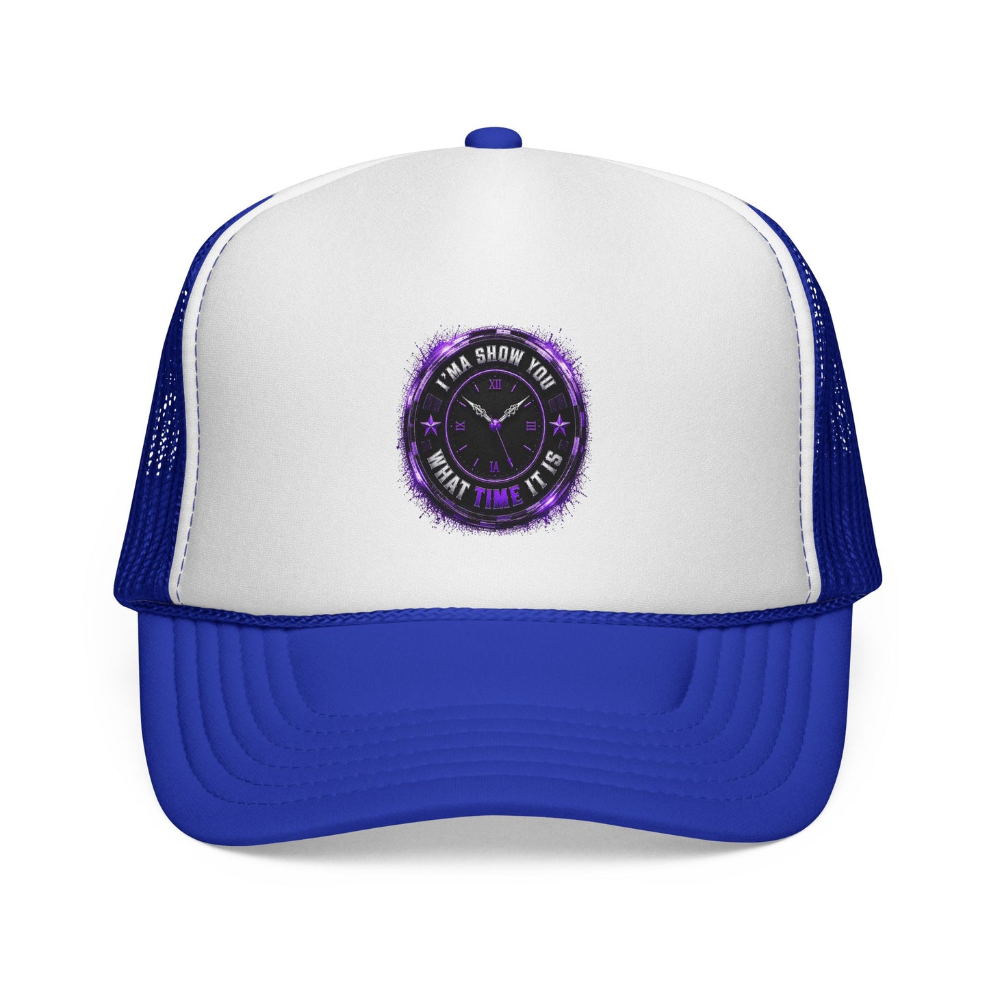 Trucker Cap — 'Take a Show Now, What Time It Is' Vintage Clock Graphic