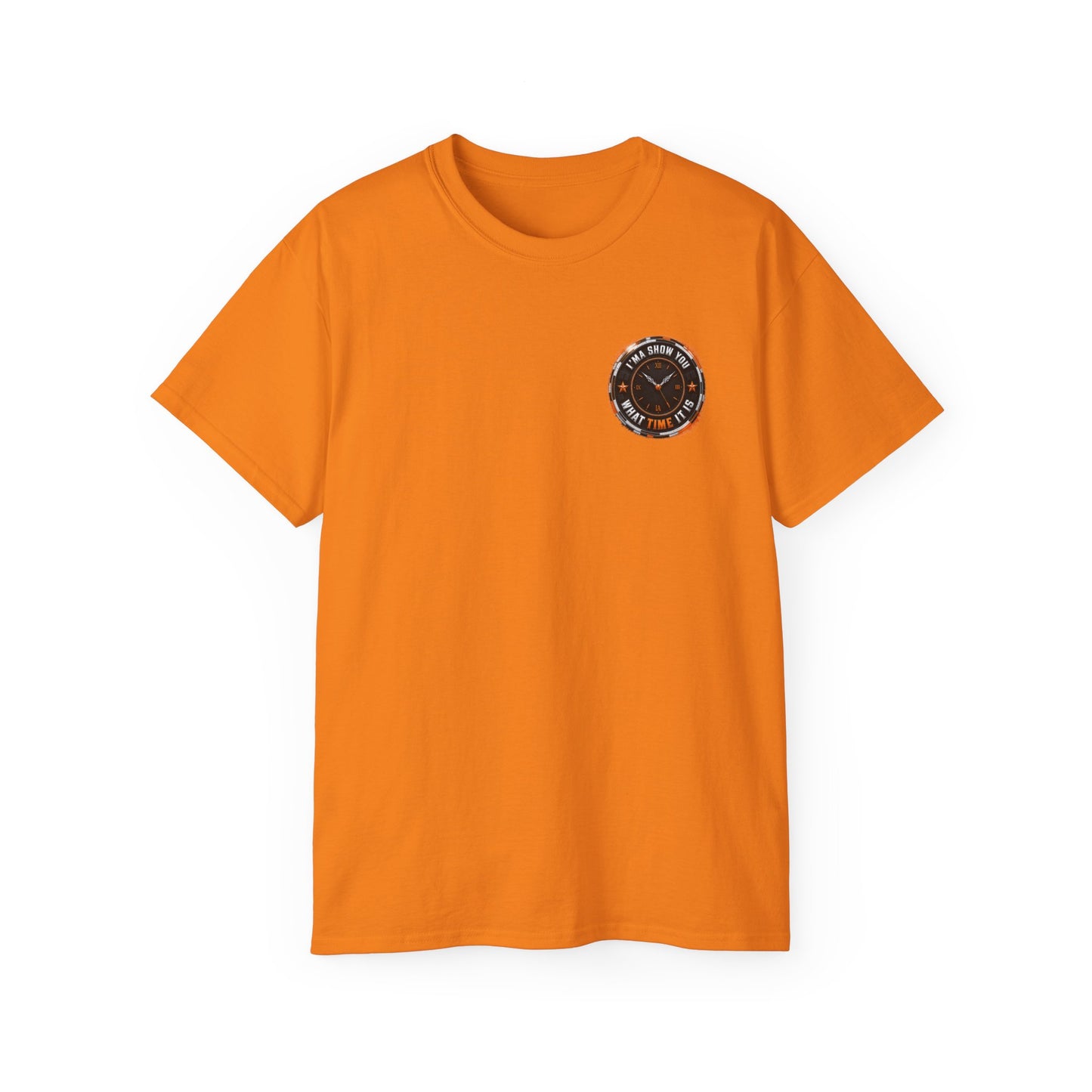 Black T‑Shirt with Orange Holographic Poker Chip Logo – Casino Night Tee