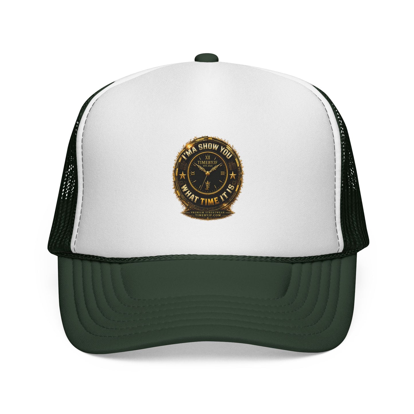 Vintage Gold Compass Trucker Cap — “Nowhere to Be, Any Time to Go” Mesh Hat
