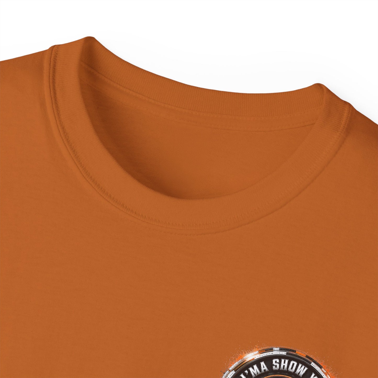 Black T‑Shirt with Orange Holographic Poker Chip Logo – Casino Night Tee