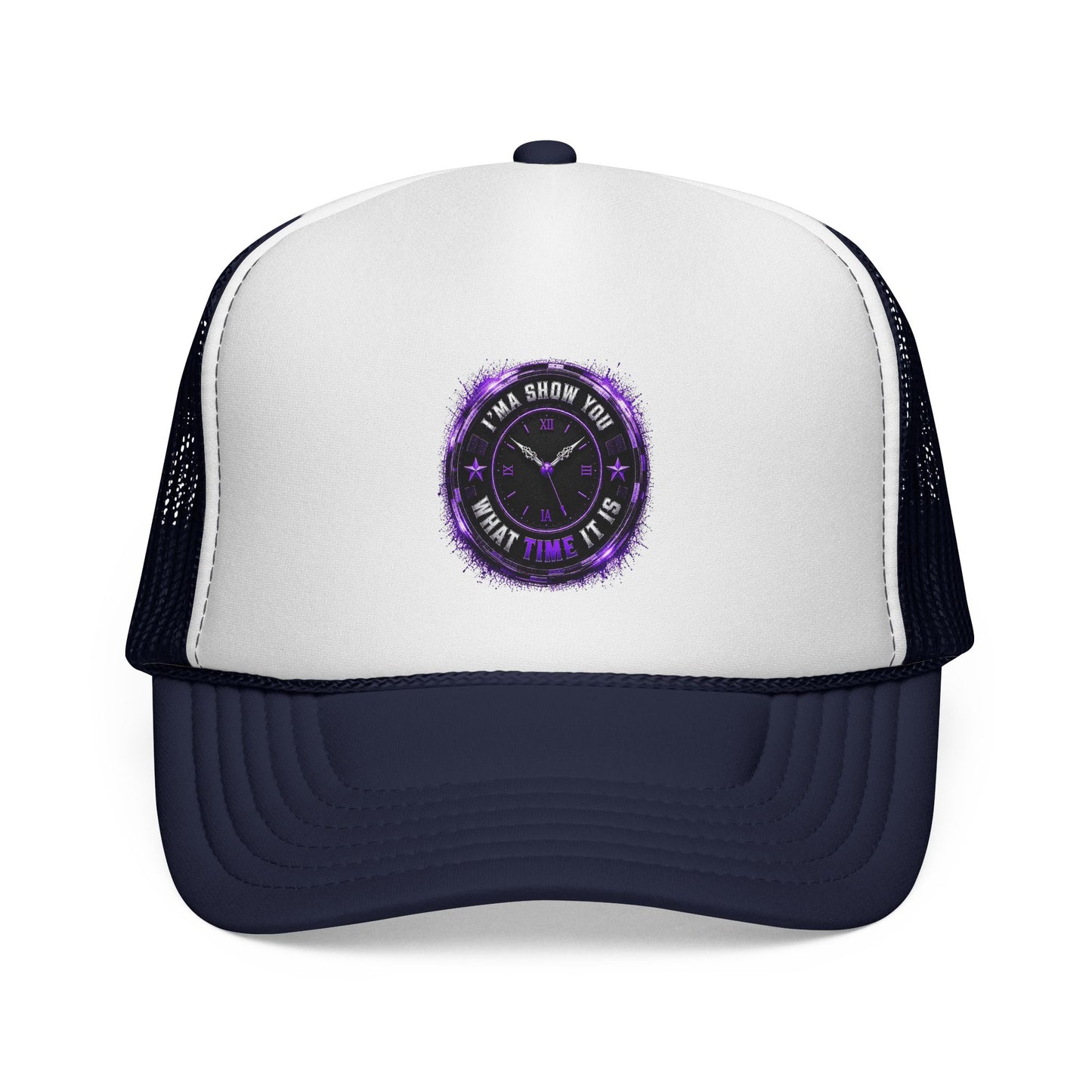 Trucker Cap — 'Take a Show Now, What Time It Is' Vintage Clock Graphic