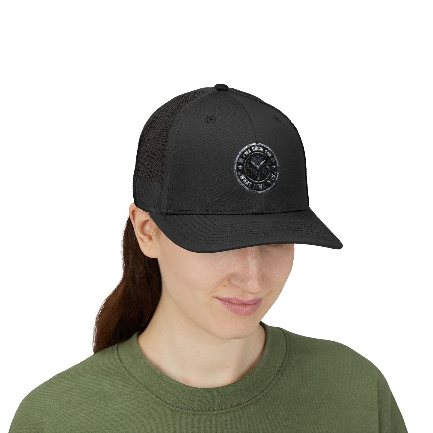 Trucker Cap — Distressed Round Patch 'Don't Ask Me' Vintage Logo