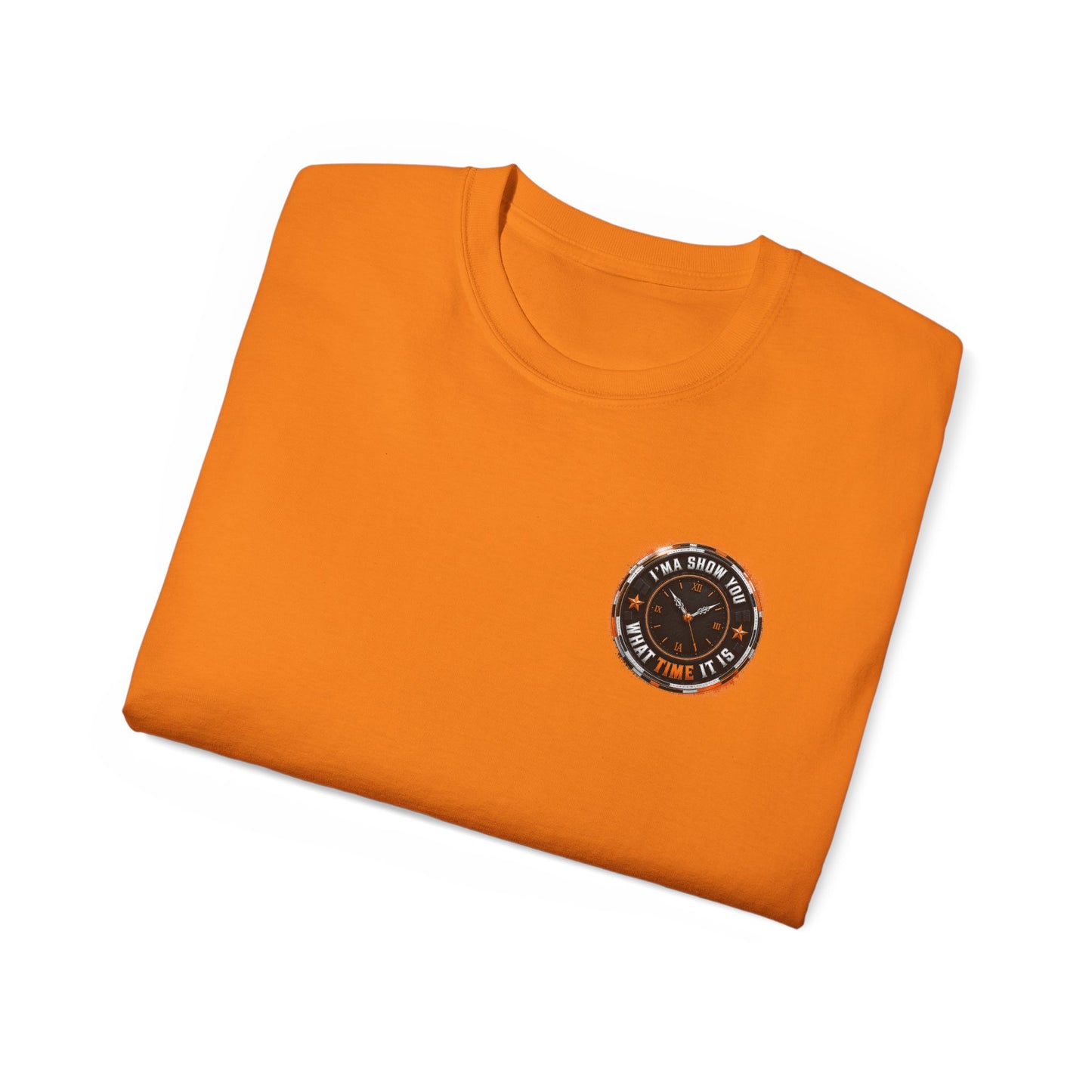Black T‑Shirt with Orange Holographic Poker Chip Logo – Casino Night Tee