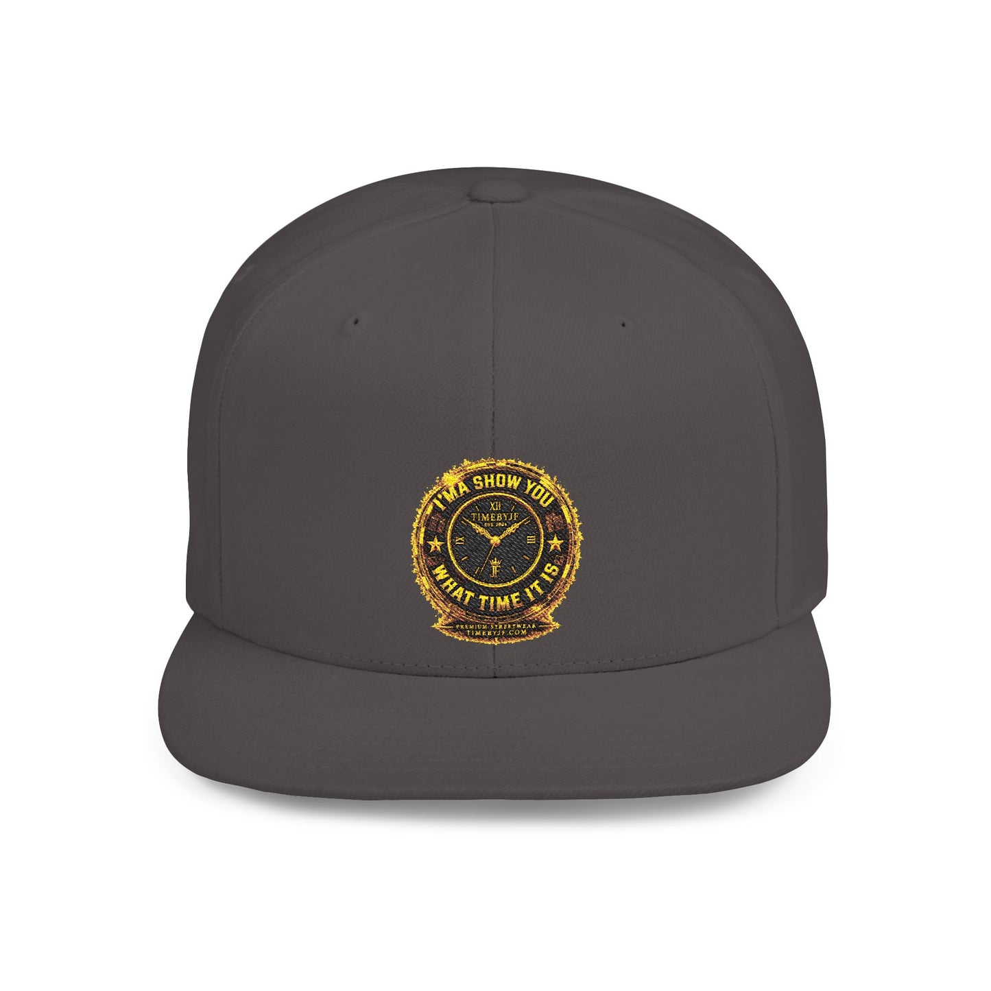 Snapback Hat — Gold Seal Clock Logo Flat Bill Cap