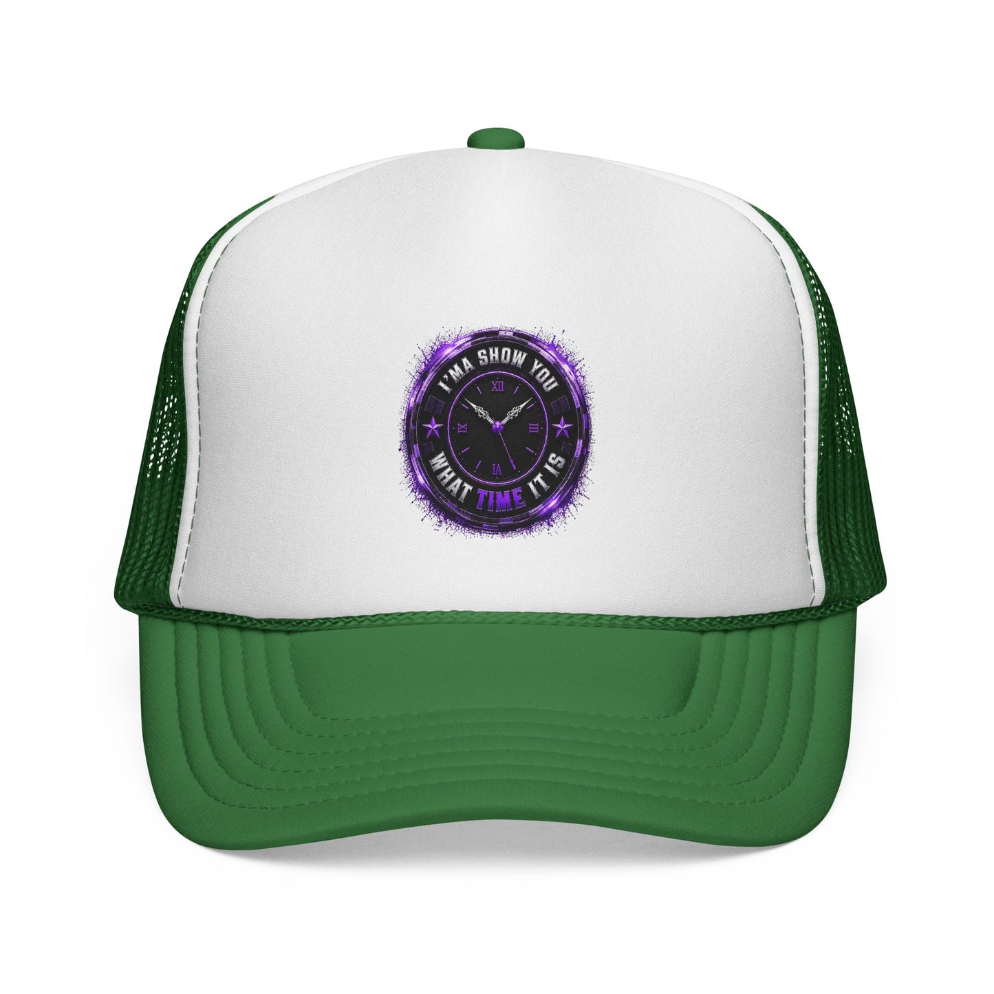 Trucker Cap — 'Take a Show Now, What Time It Is' Vintage Clock Graphic