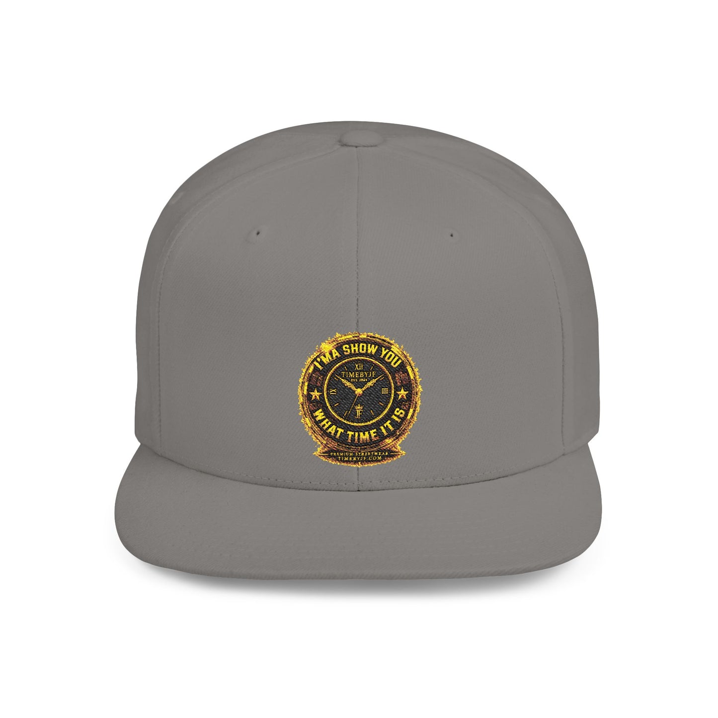 Snapback Hat — Gold Seal Clock Logo Flat Bill Cap