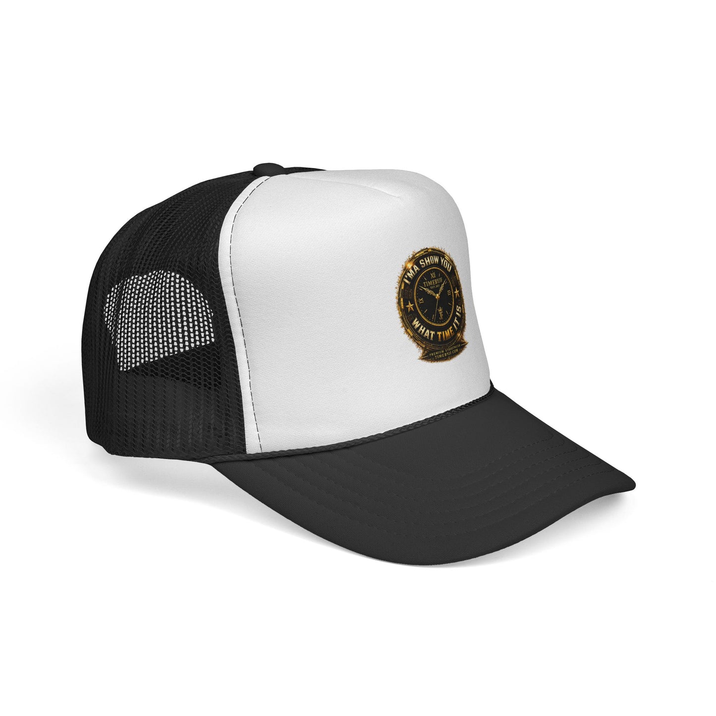 Vintage Gold Compass Trucker Cap — “Nowhere to Be, Any Time to Go” Mesh Hat