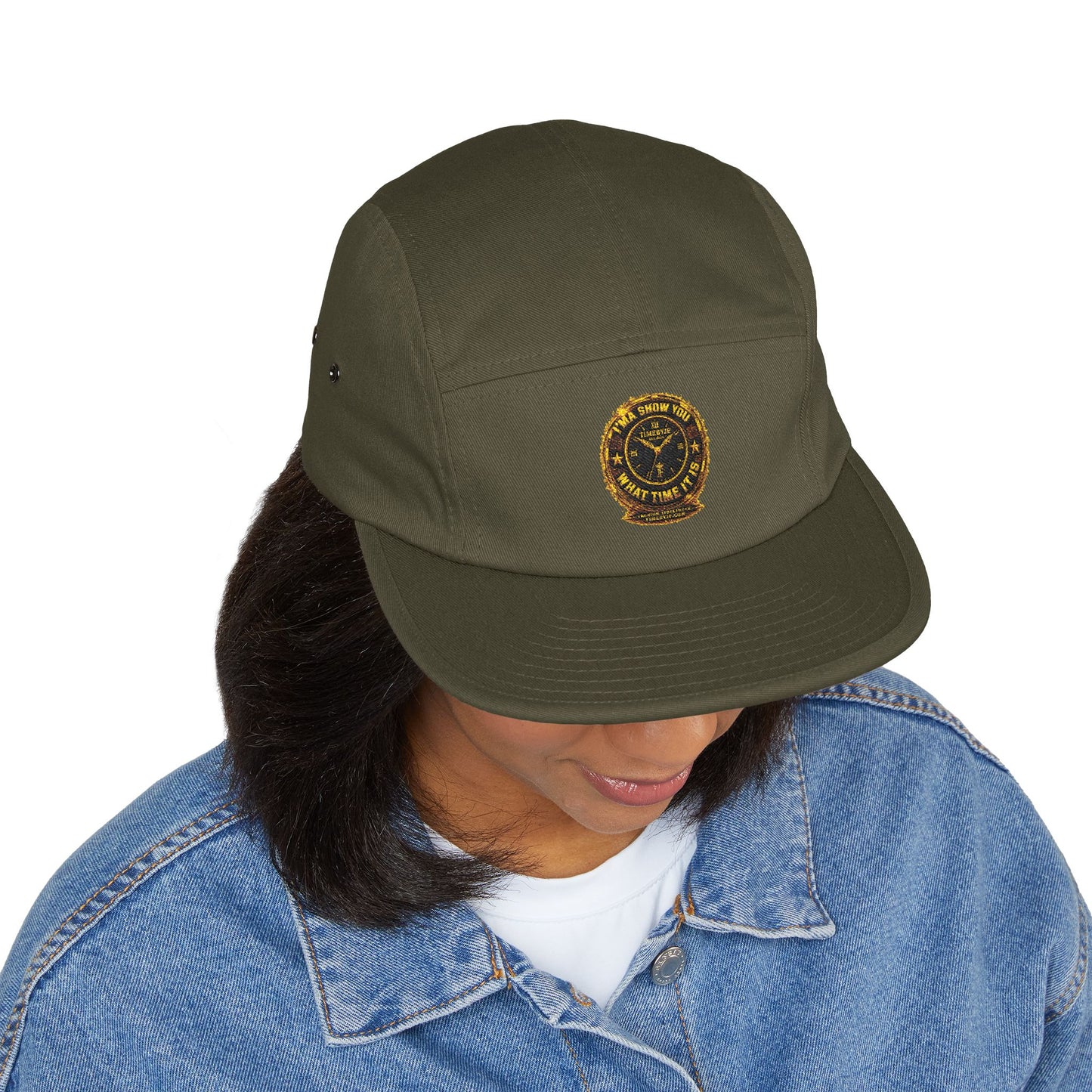 Embroidered Compass Badge 5-Panel Cap — Khaki Outdoor Adventure Hat