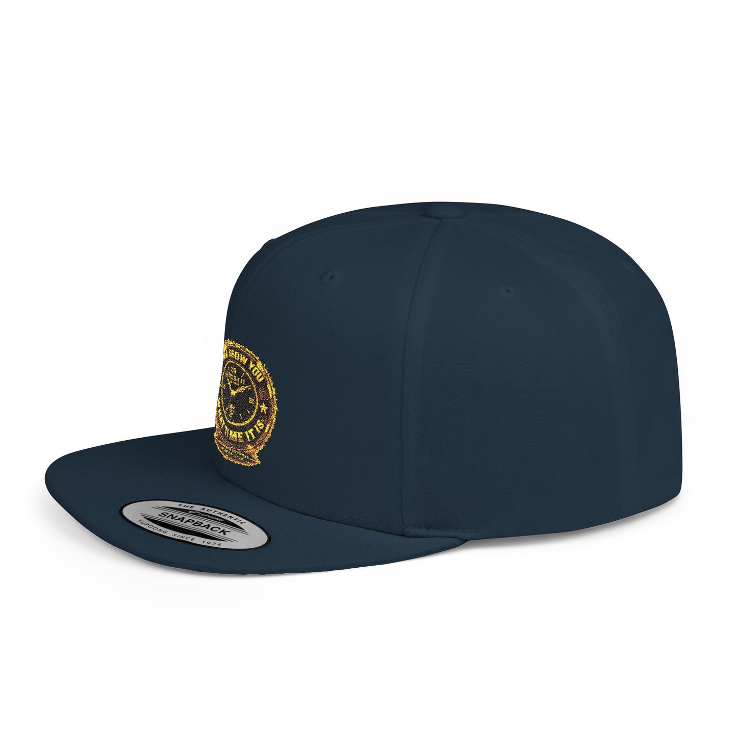 Snapback Hat — Gold Seal Clock Logo Flat Bill Cap