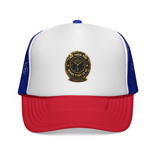 Vintage Gold Compass Trucker Cap — “Nowhere to Be, Any Time to Go” Mesh Hat