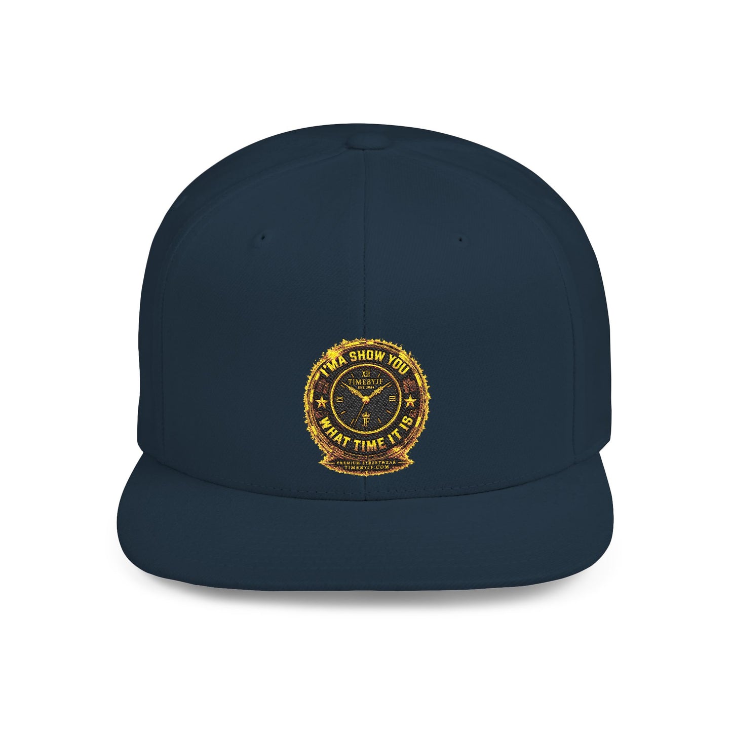 Snapback Hat — Gold Seal Clock Logo Flat Bill Cap
