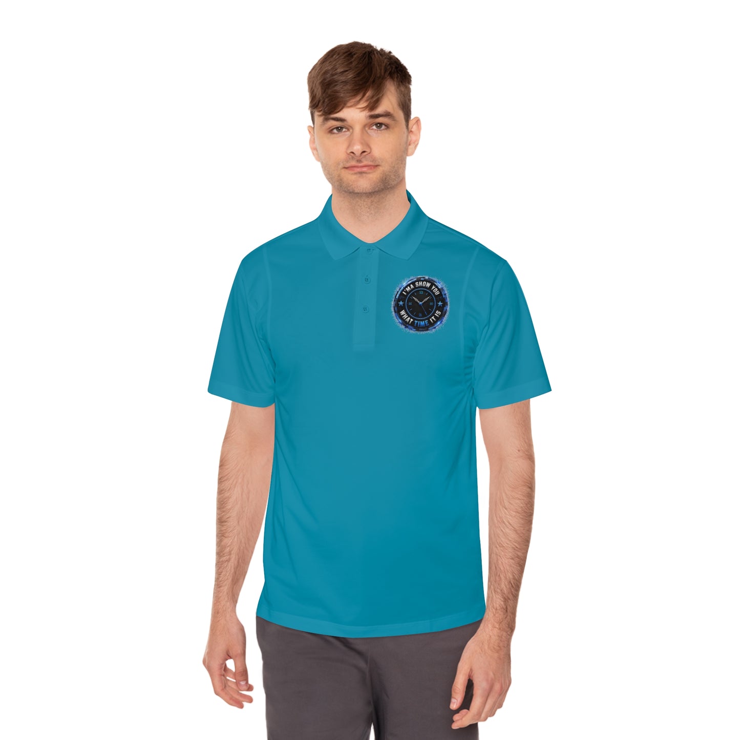 Men's Sport Polo — Blue Compass Badge Performance Golf Shirt
