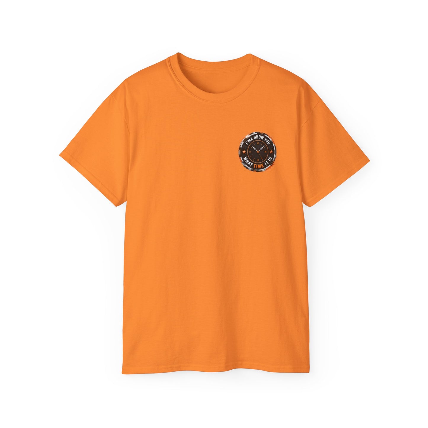 Black T‑Shirt with Orange Holographic Poker Chip Logo – Casino Night Tee