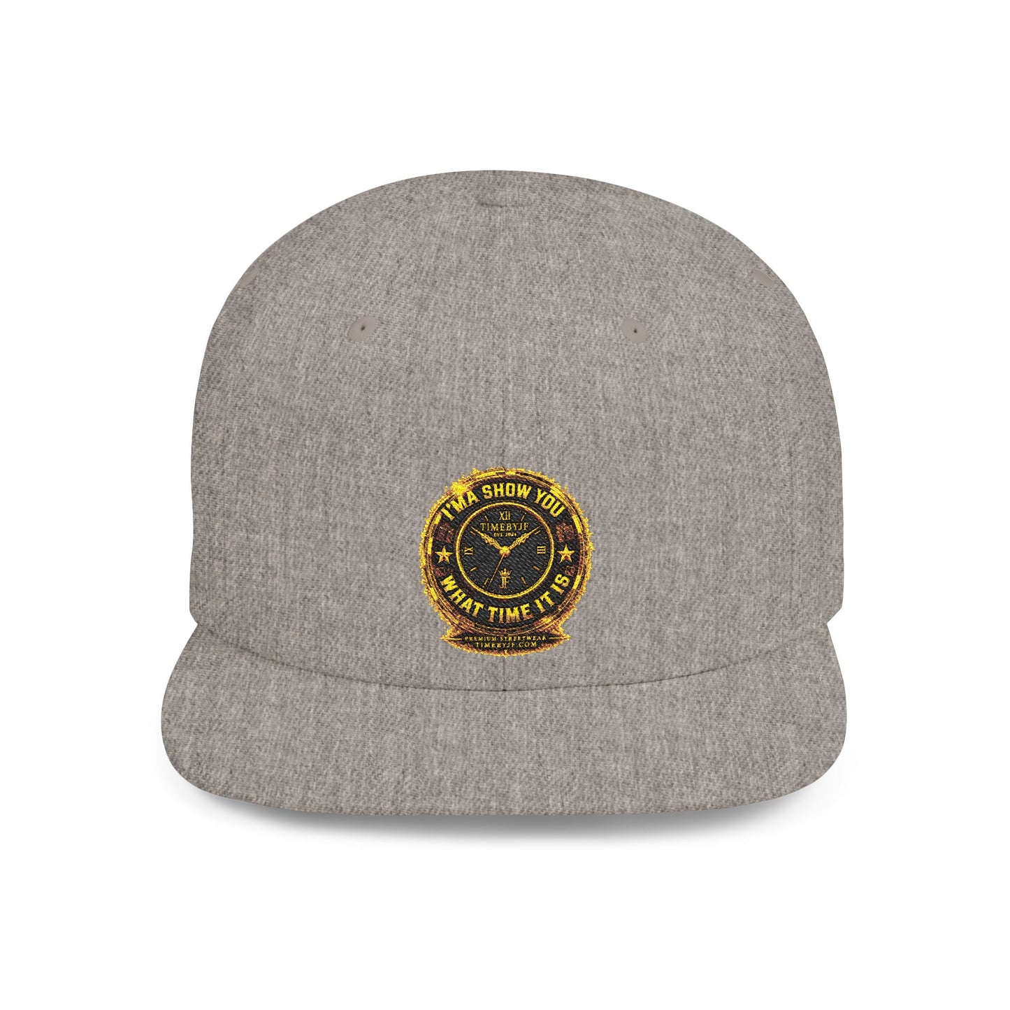 Snapback Hat — Gold Seal Clock Logo Flat Bill Cap