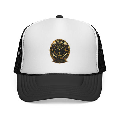 Vintage Gold Compass Trucker Cap — “Nowhere to Be, Any Time to Go” Mesh Hat