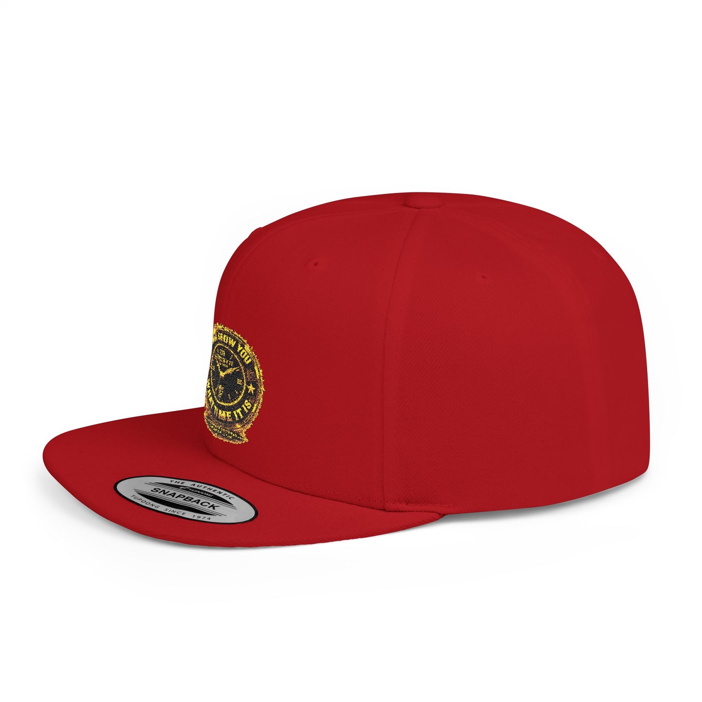 Snapback Hat — Gold Seal Clock Logo Flat Bill Cap