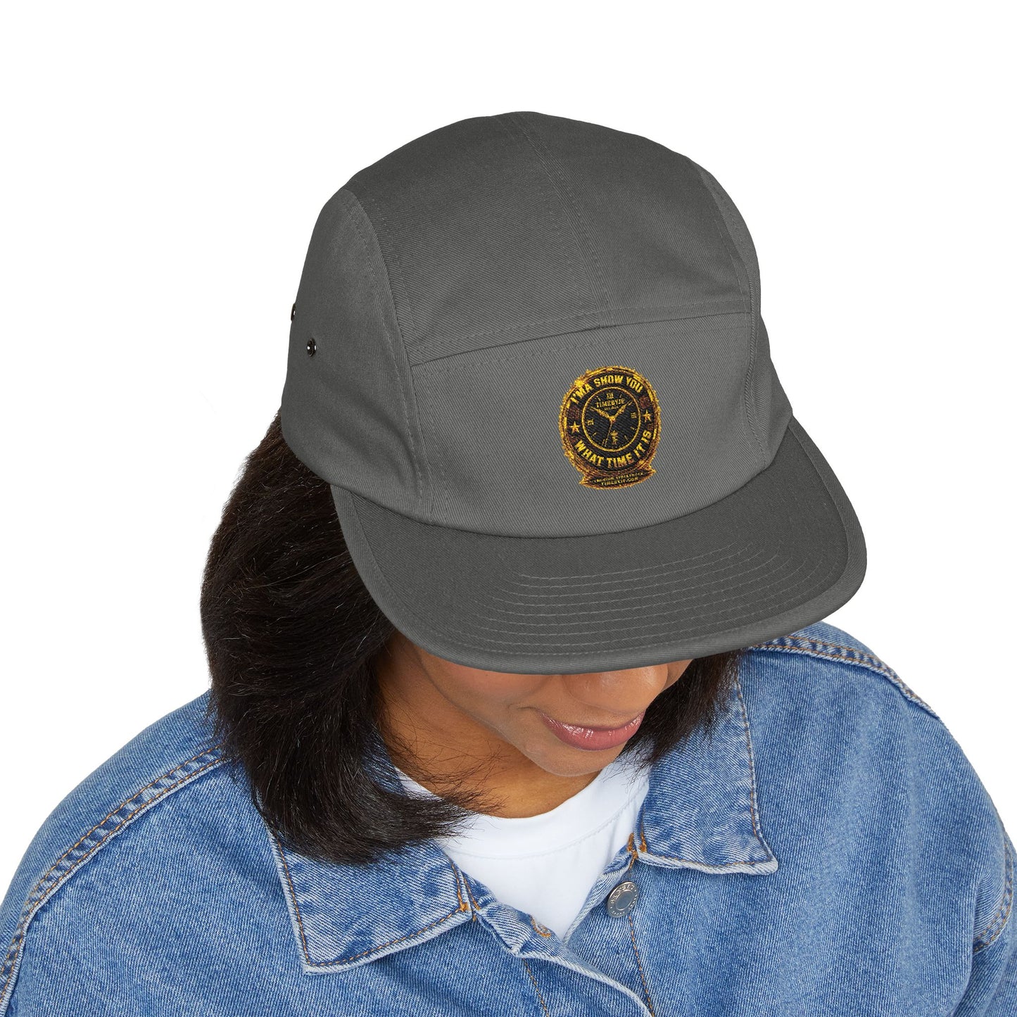 Embroidered Compass Badge 5-Panel Cap — Khaki Outdoor Adventure Hat