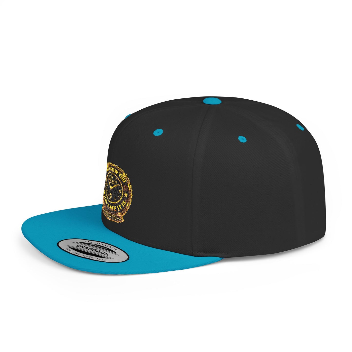 Snapback Hat — Gold Seal Clock Logo Flat Bill Cap