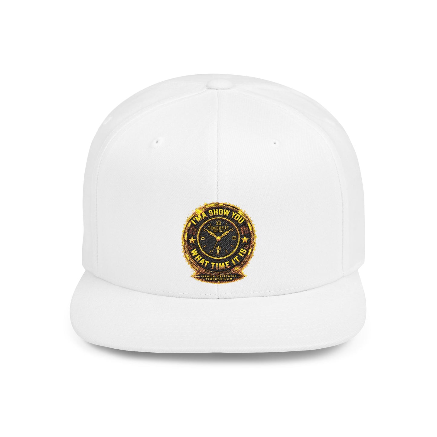 Snapback Hat — Gold Seal Clock Logo Flat Bill Cap