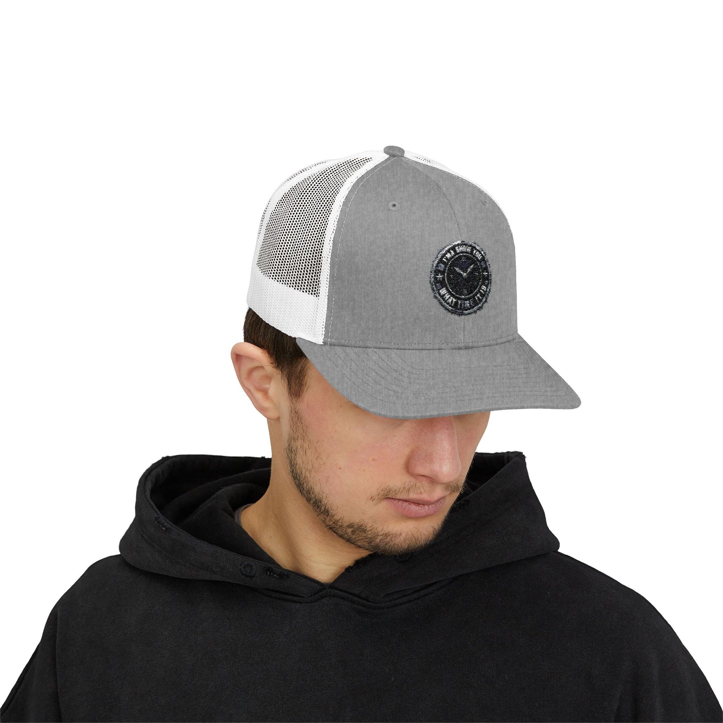 Trucker Cap — Distressed Round Patch 'Don't Ask Me' Vintage Logo