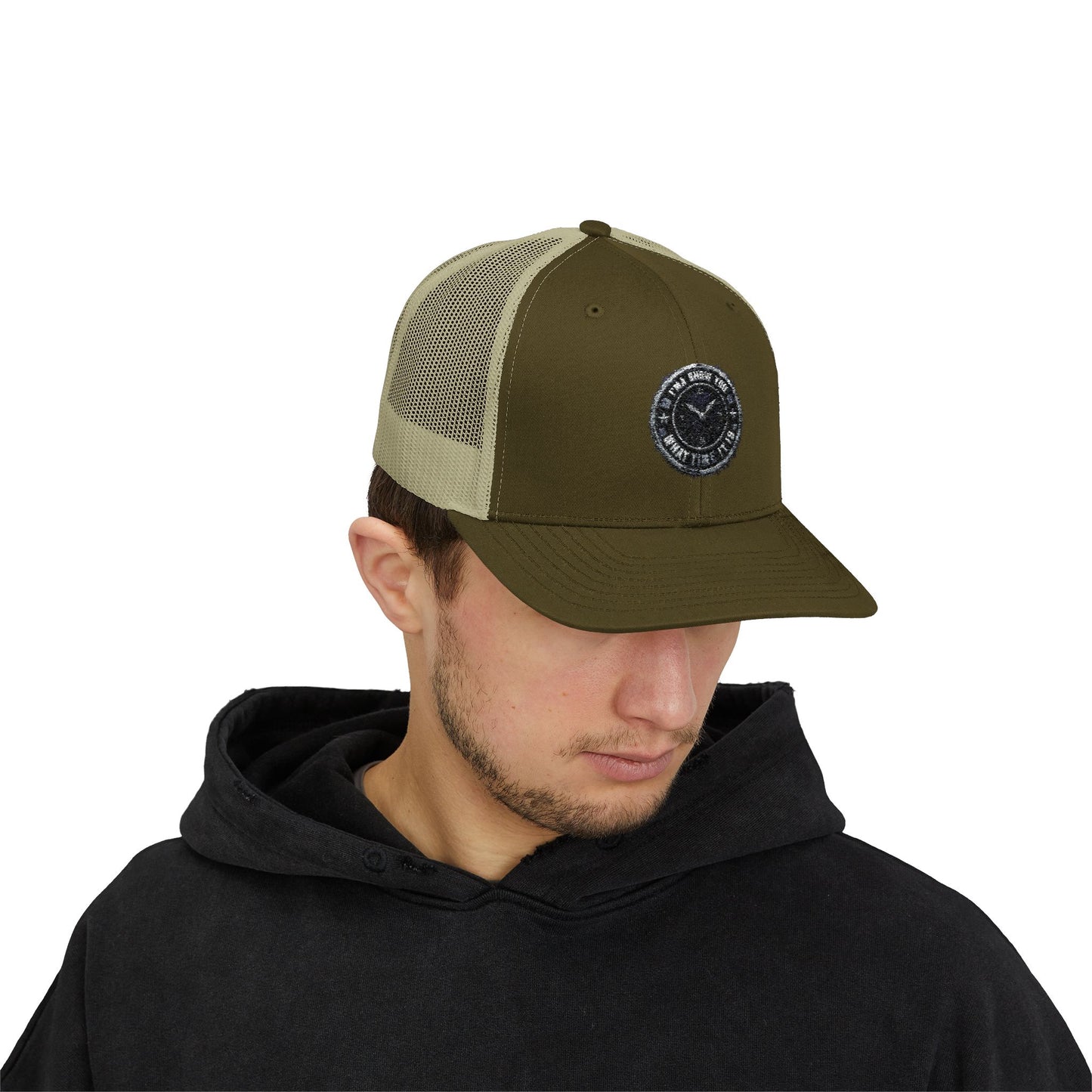 Trucker Cap — Distressed Round Patch 'Don't Ask Me' Vintage Logo