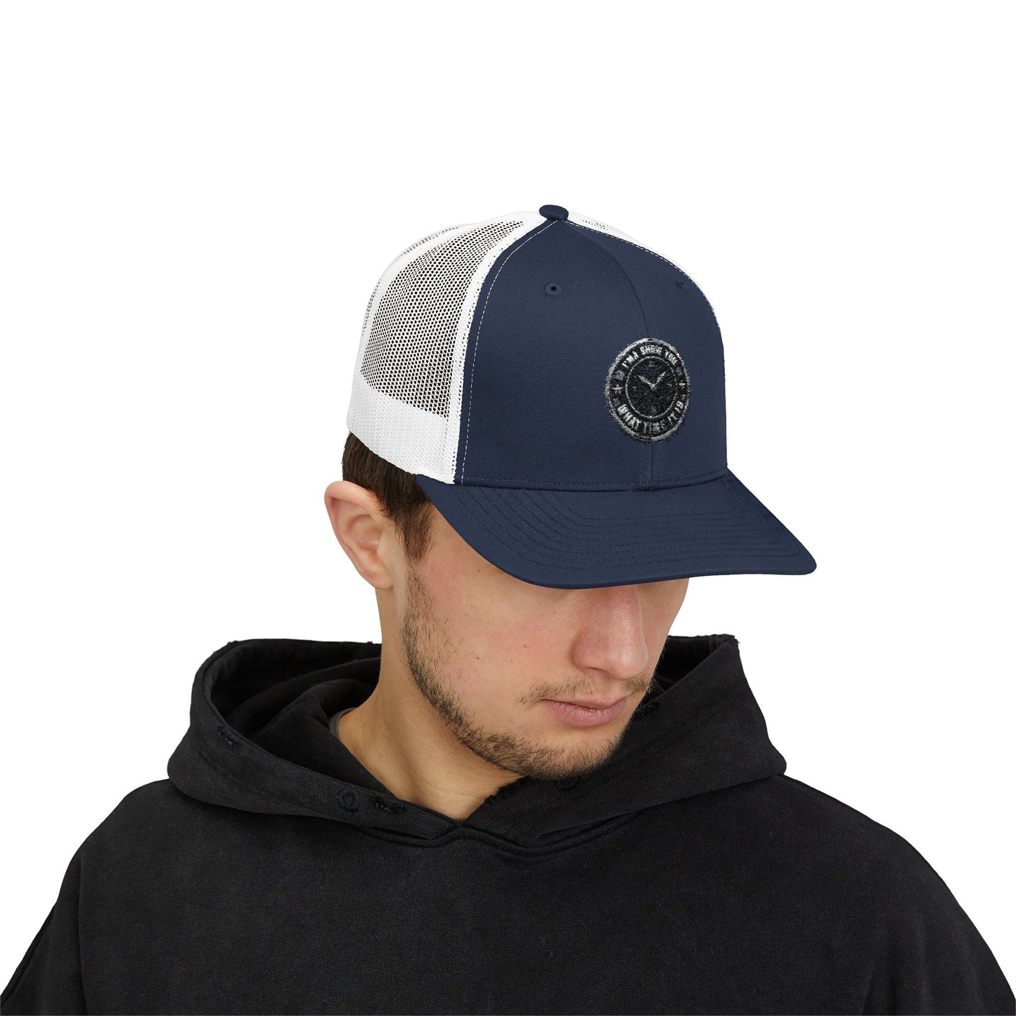 Trucker Cap — Distressed Round Patch 'Don't Ask Me' Vintage Logo