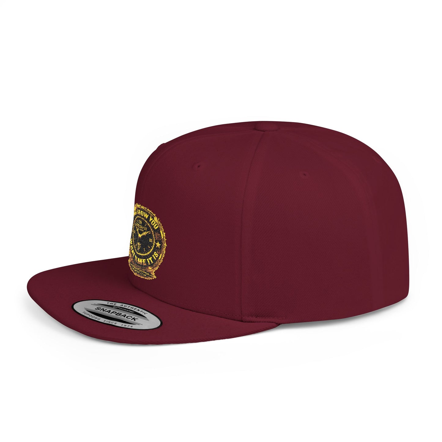 Snapback Hat — Gold Seal Clock Logo Flat Bill Cap