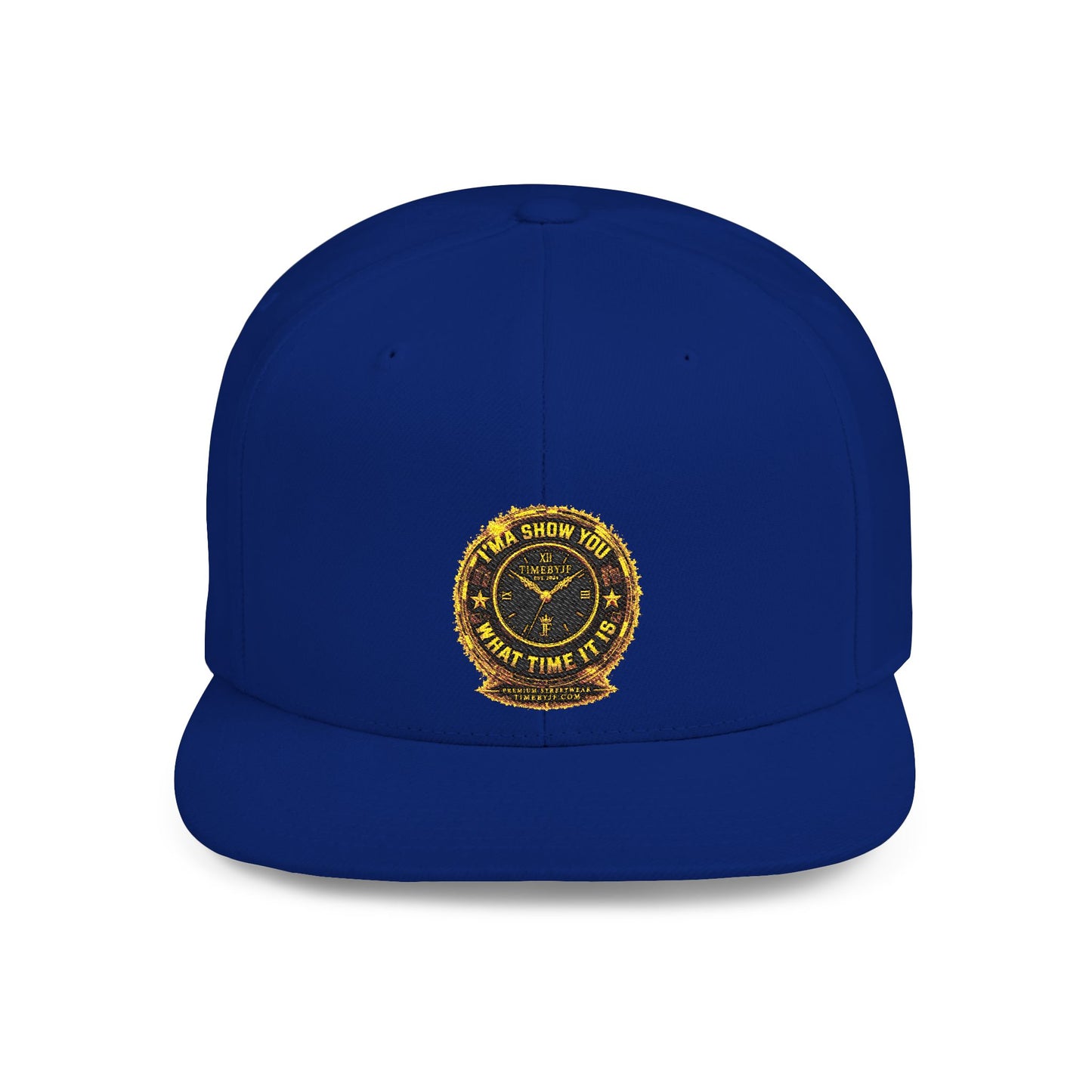 Snapback Hat — Gold Seal Clock Logo Flat Bill Cap