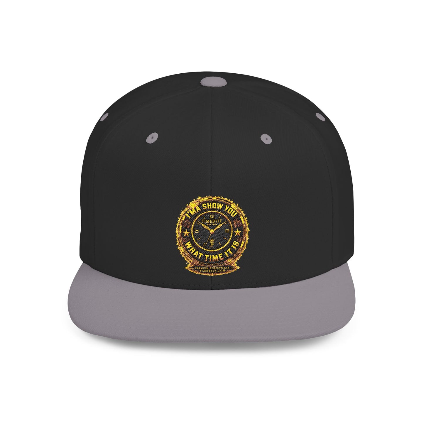 Snapback Hat — Gold Seal Clock Logo Flat Bill Cap