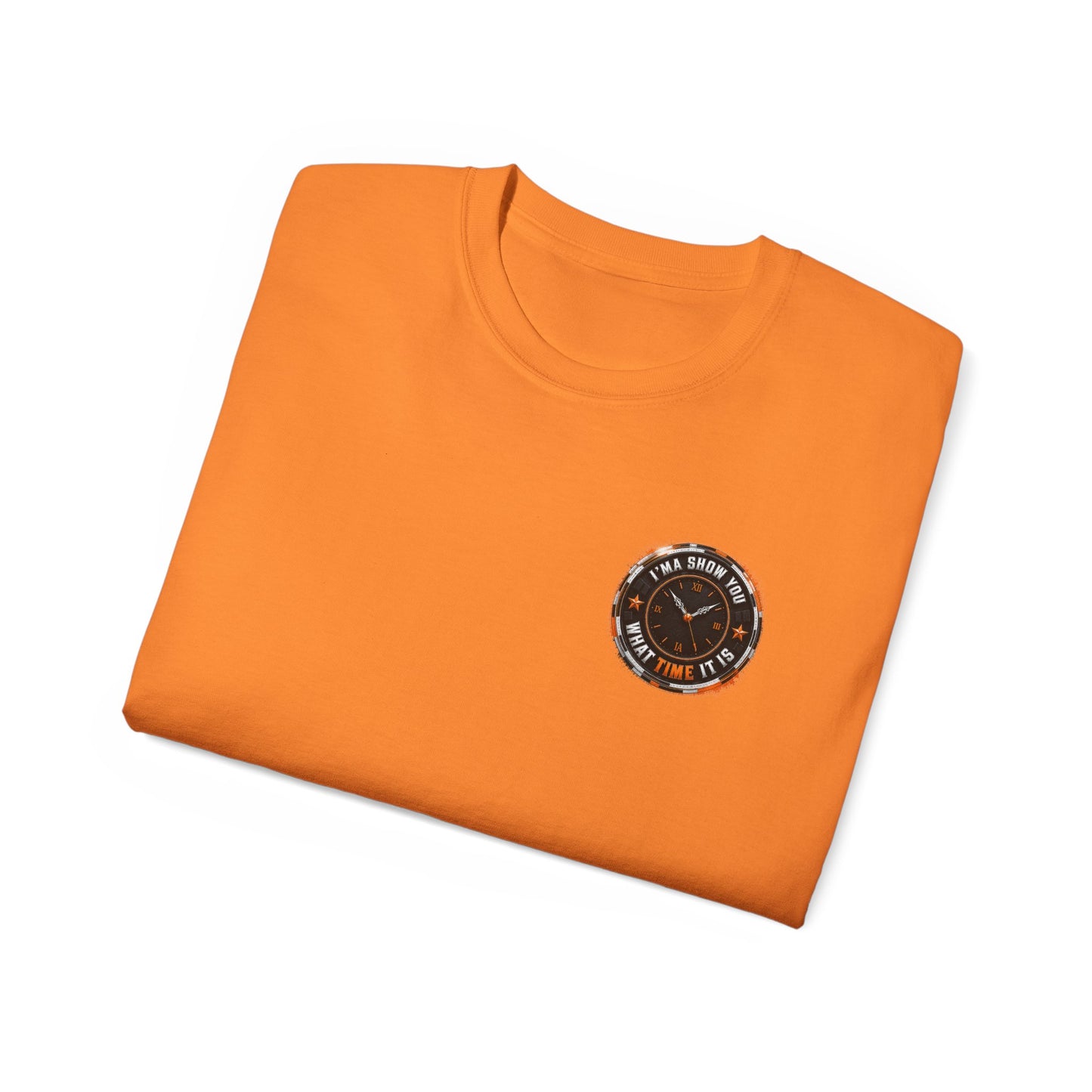 Black T‑Shirt with Orange Holographic Poker Chip Logo – Casino Night Tee